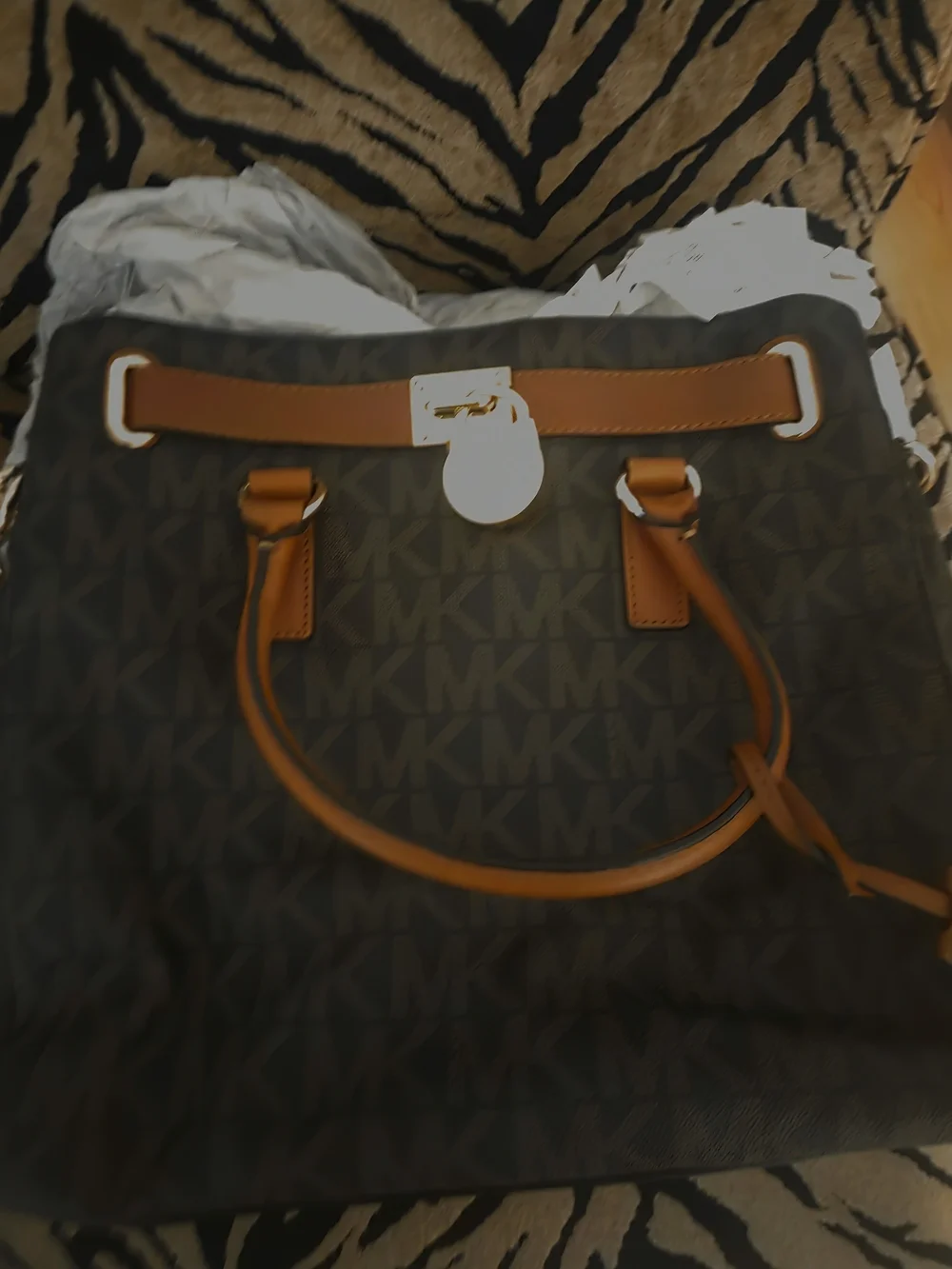 Michael Kors Cream Canvas Drawstring Dust Bag with Brown MK Logo